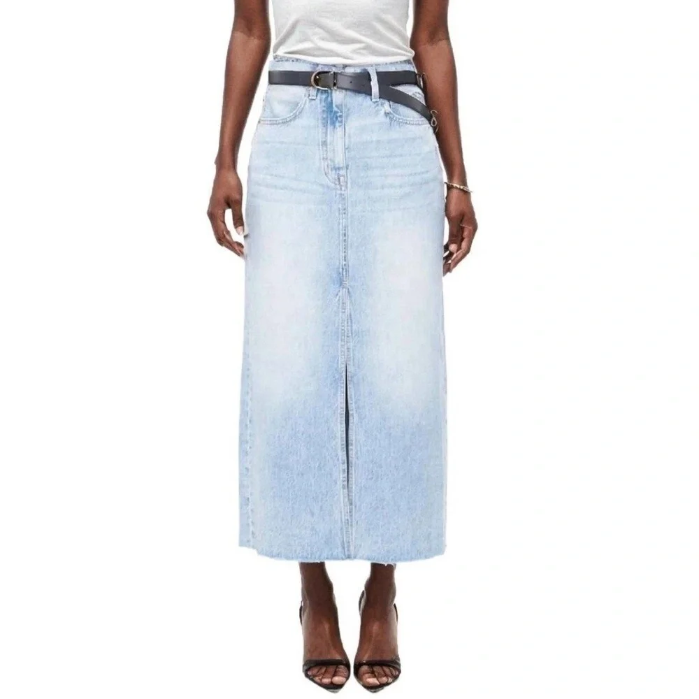 PISTOLA High Rise Alice Denim Midi Maxi Skirt Brooklyn Size 30 Raw‎ Hem Slit
